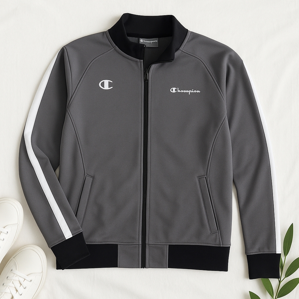 Champion Charcoal Jacket with White Stripes